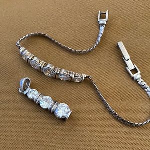 Sterling silver jc bracelet an pendant with beautiful crystals